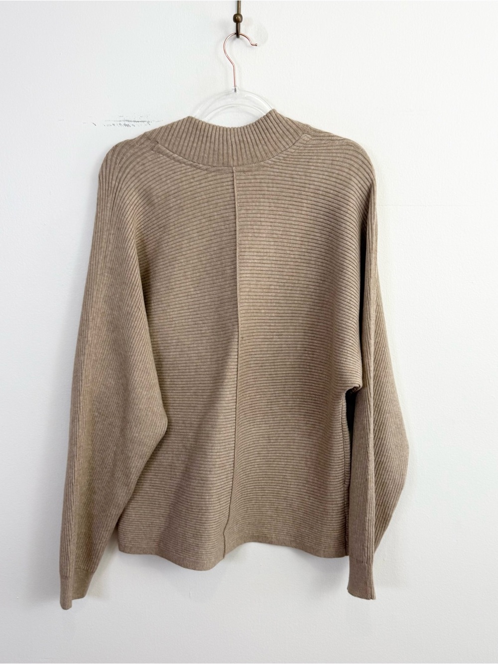 Maeve Anthropologie Plunge Neck Seamed Sweater XL Beige Oversized Ribbed - Picture 6 of 6